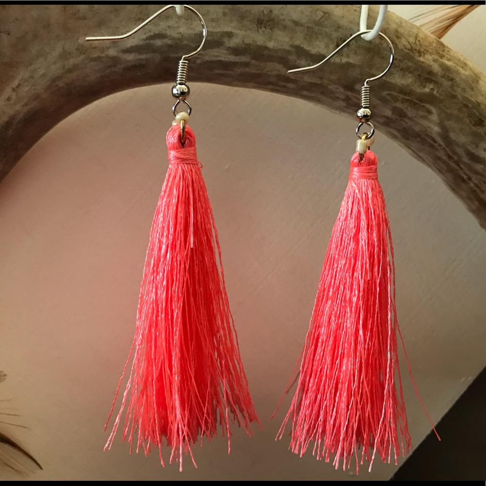 COPY - Neon coral tassel earrings